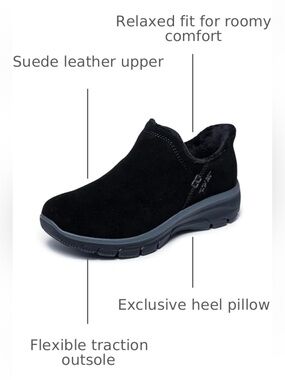Skechers Slip-Ins Easy Going Modern Hour 2 Black Suede Shoes Womens 7/8/9 NIB